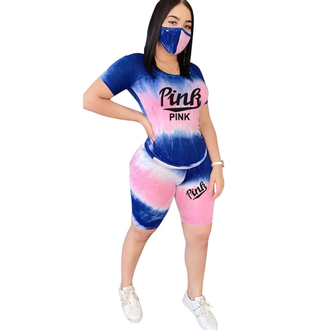 

2020 Summer Women's Suit European and American Hot Style Model Letter Tie-dye Print Casual Fashion Two-piece Set