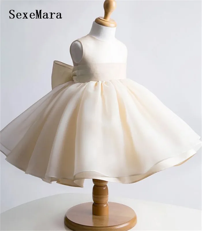 

Champagne Tulle Girl Dress Baby 1 year Birthday Dress christening dress baptism gown with bow kids size 6m 12m 18m 24m