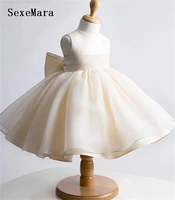 champagne tulle girl dress baby 1 year birthday dress christening dress baptism gown with bow kids size 6m 12m 18m 24m