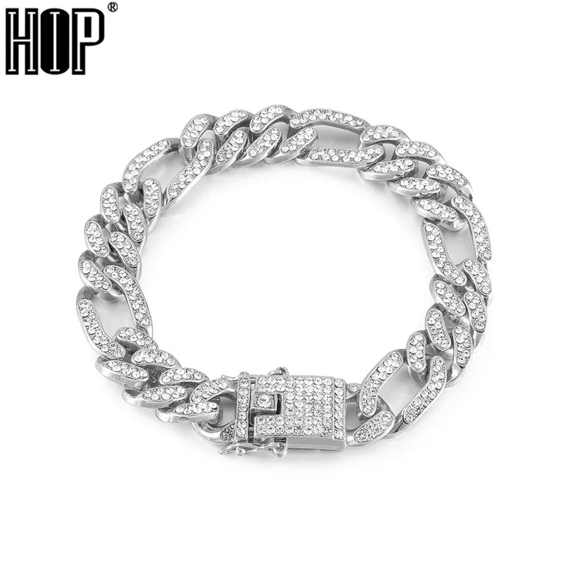 

Iced Out Figaro Cuban Bracelet Chain Hip hop Jewelry Choker Gold Silver Color Rhinestone CZ Clasp for Mens Rapper Bracelets Link