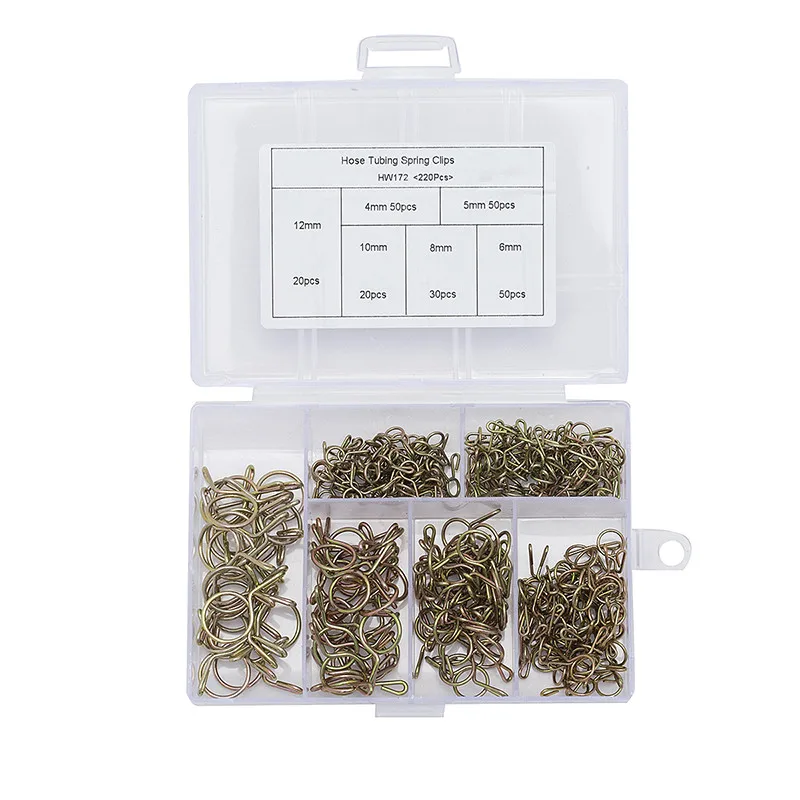 220Pcs/set 4-12mm Fuel Line Hose Tubing Spring Clips Clamps Assortment Kit for Motorcycle Scooter ATV HW172 |