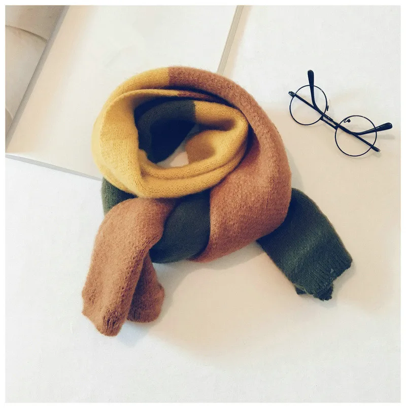 Осень зима 2019 вязаный детский шарф модный Джокер в Корейском стиле цветной