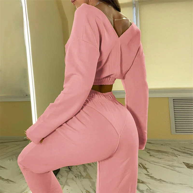 

Элегантный Модный розовый комплект с толстовкой, женский спортивный костюм 2021, женский модный короткий спортивный костюм, повседневная жен...
