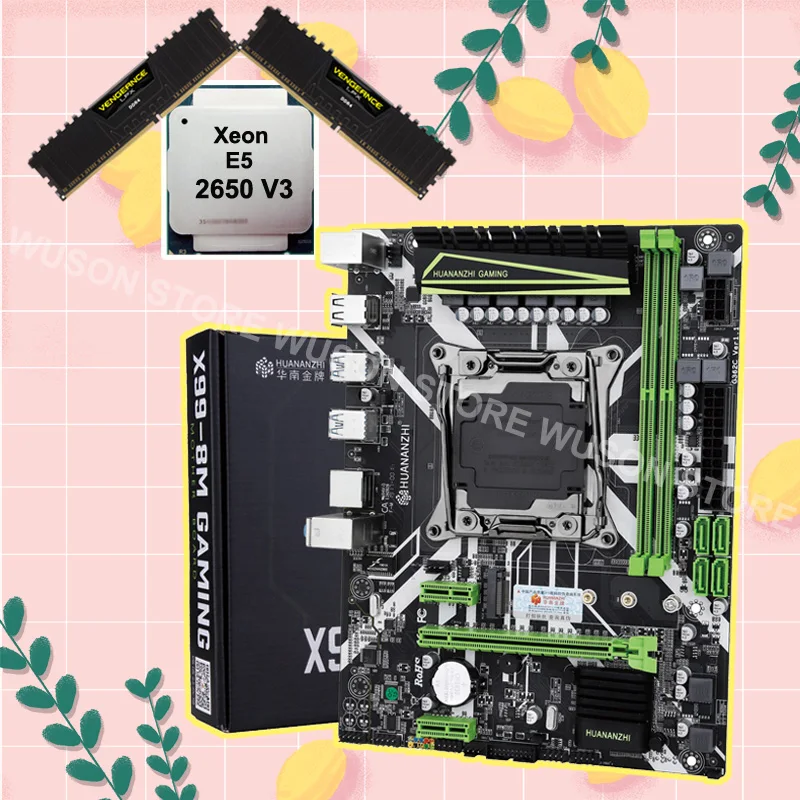 Скидка HUANANZHI материнская плата с M.2 NVMe слот X99 LGA2011-3 материнская плата комплект cpu Xeon E5 2650 V3 ram 32G(2*16G) 2400 DDR4