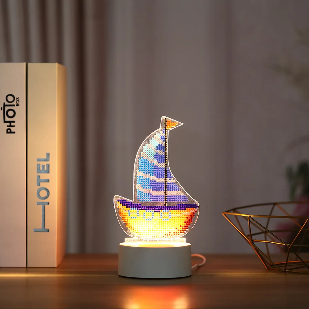 Светодиодная настольная лампа 5D алмазная живопись с цветными вставками Ночной