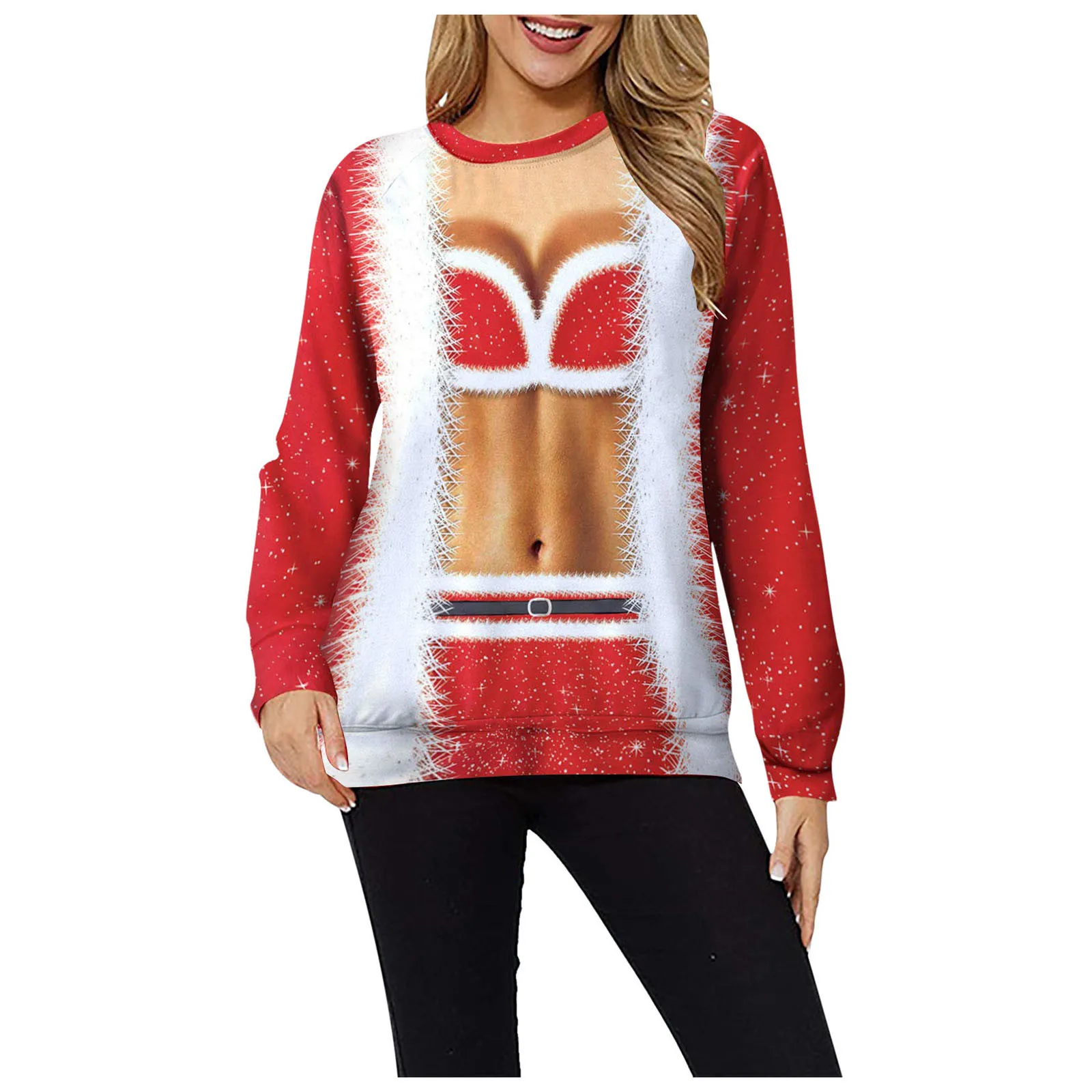 

Women's Winter Fashion Warm Print Long-sleeved Sweatshirt Casual Blouse Pullover Fashion 3d Printing Creative Pattern Sweater