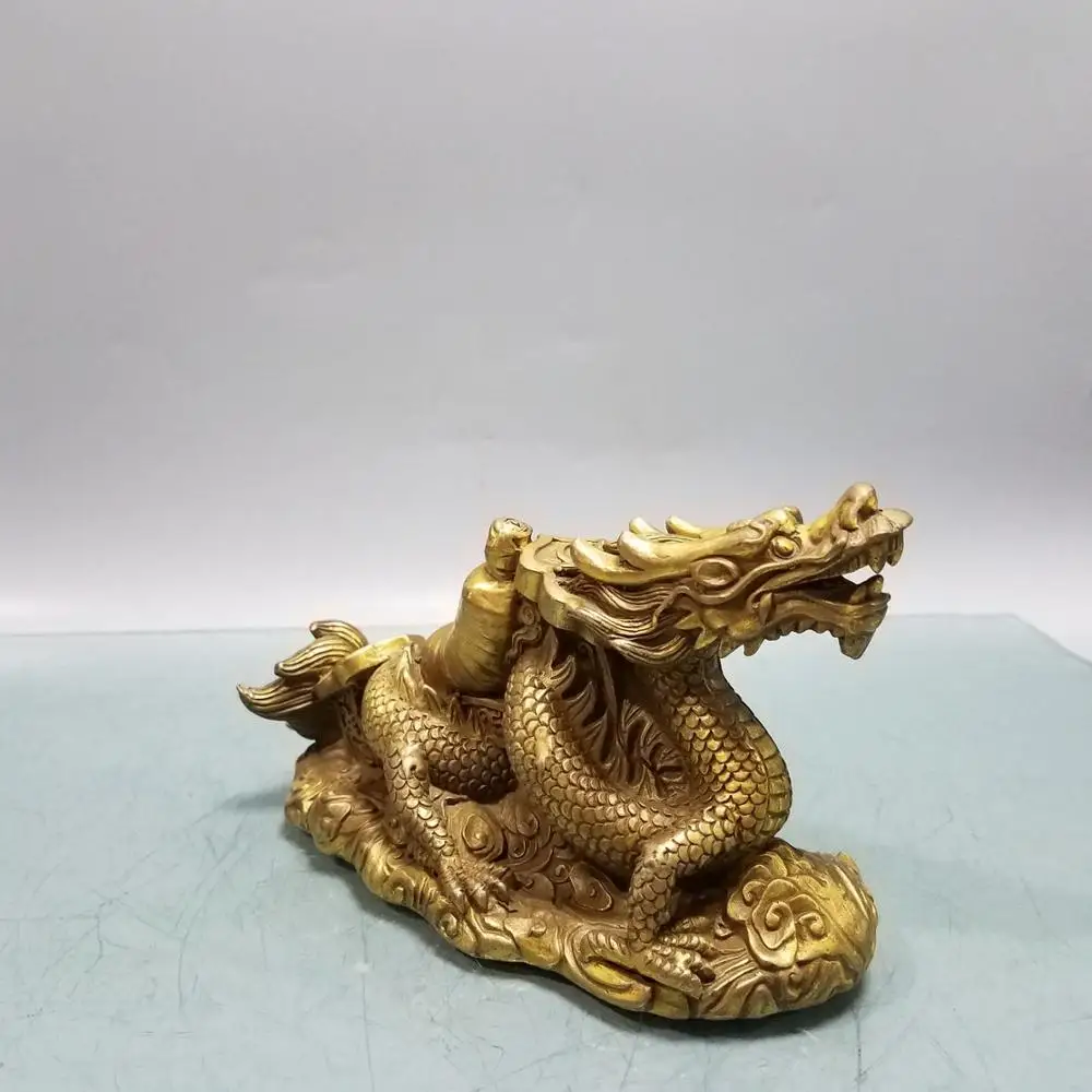 

wedding decoration Lucky China Seikos red bronze Dragonback Ginseng Statue Carved Panlong back ginseng implies a happy life