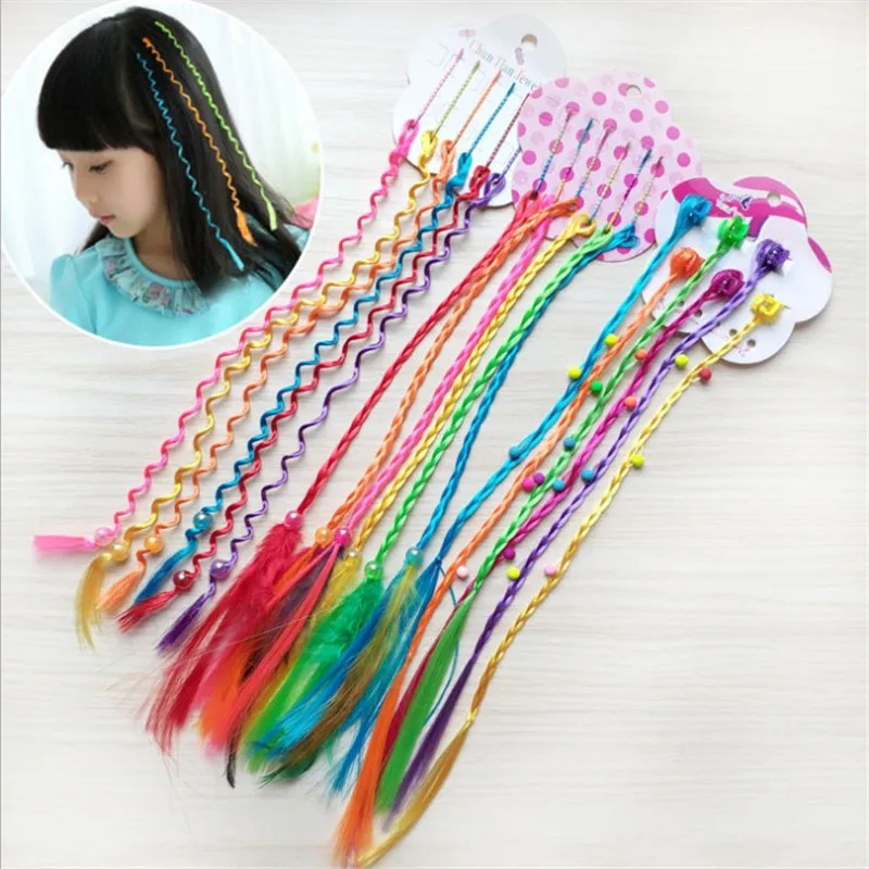 6 шт. для девочек разноцветные парики хвост держатель волос головные украшения с