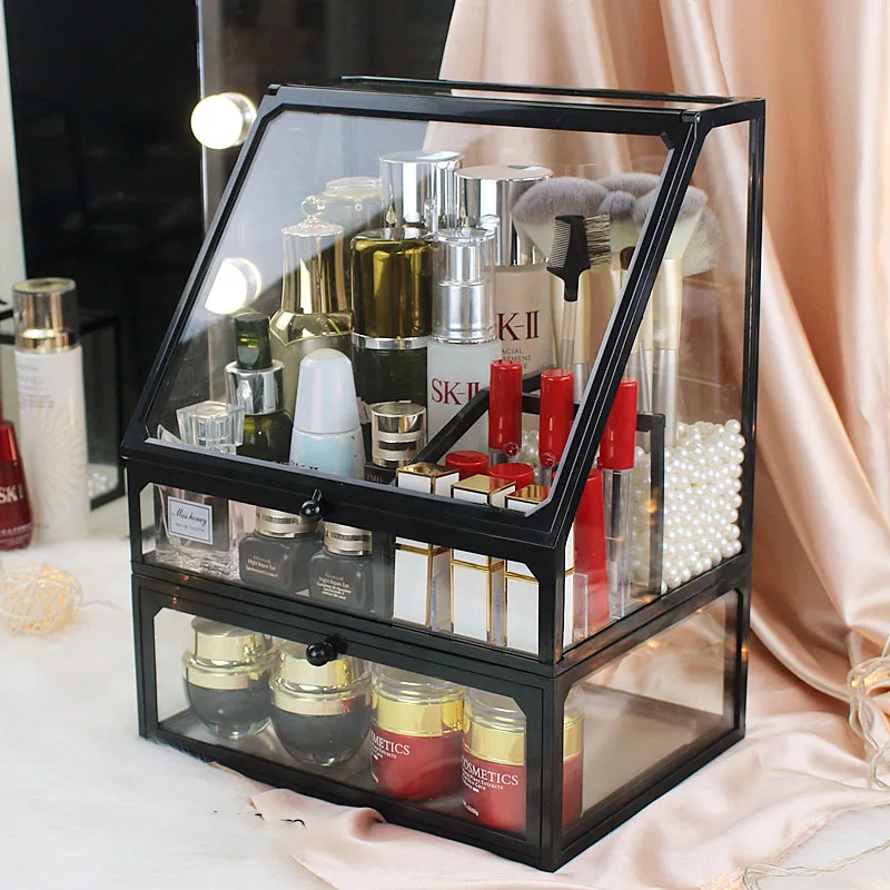 Акриловая стеклянная косметическая коробка для хранения пылезащитный чехол