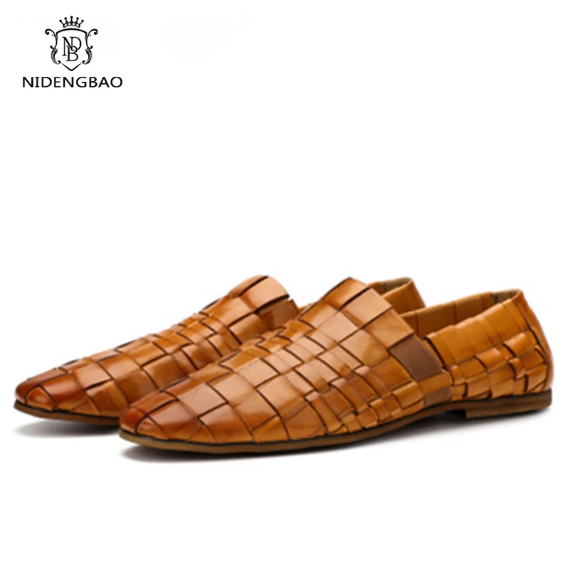 Мужская обувь ручной вязки из натуральной кожи дышащая повседневная в