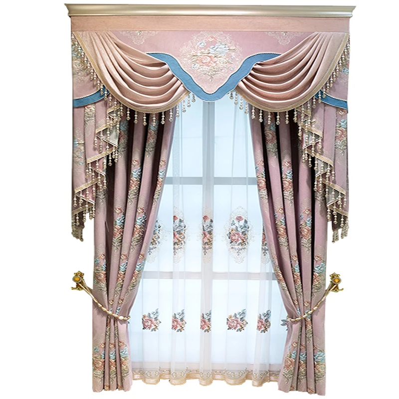 

Customized Luxury European-Style Pink Embossed Chenille Curtain Warm Shading