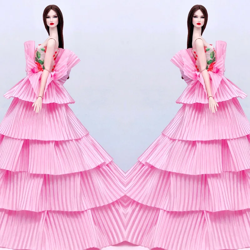 

1/6 BJD Doll Clothes Pretty Pink Floral Off Shoulder Cupcake Dresses for For Barbie Clothes Princess Party Gown Accessories Toys