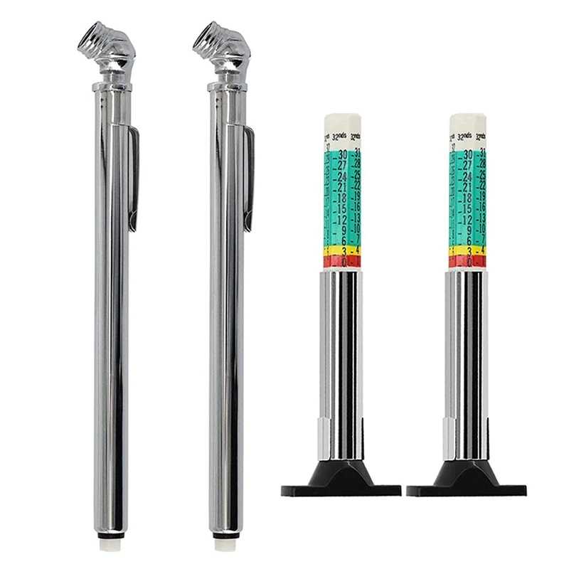 

New 2Pcs Pencil Tire Pressure Gauge (10-50 PSI ) Manuel Tire Guage with 2Pcs Tire Tread Depth Gauge for Car Truck Bicycle