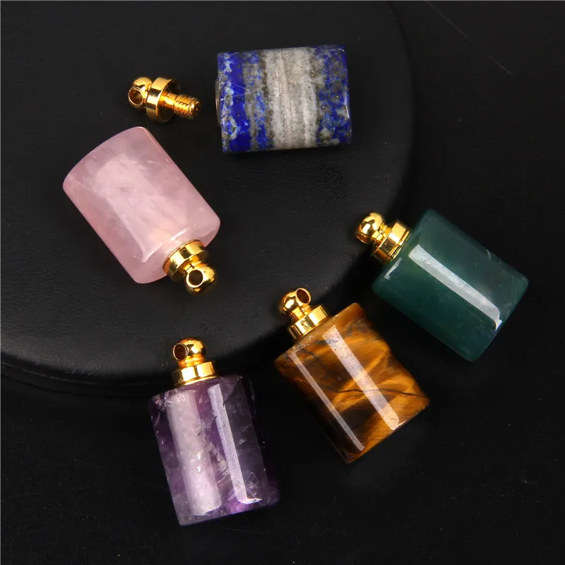 

1Pc Cylinder Shape Bottle Essential Oil Pendant Quartz Perfume Natural Amethyst Quartzs Stone Perfumes Jewelry For Women Girls