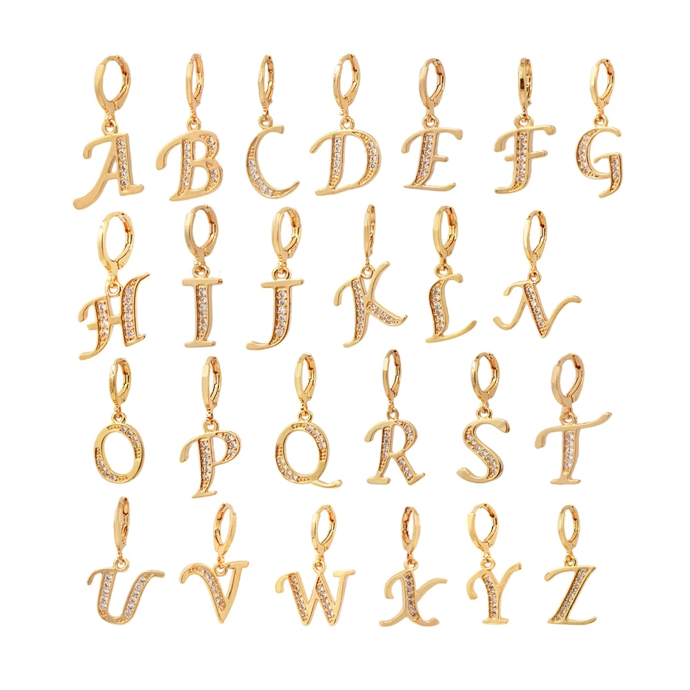 

Alphabet Letter A-Z CZ Drop Earrings for Women Girls Gold Color Jewelry