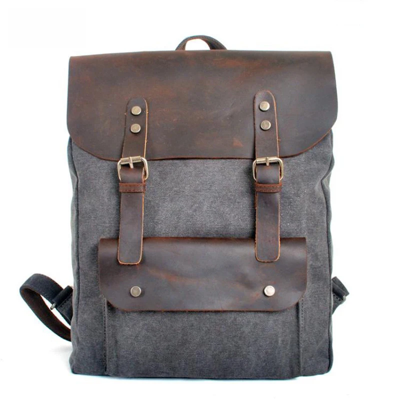 

Vintage Leather military Canvas backpack Men's backpack women school backpack school bag 2016 bagpack rucksack mochila