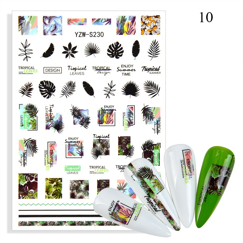 Наклейки для ногтей в виде клубники лимона арбуза тропических листьев|Стикеры и
