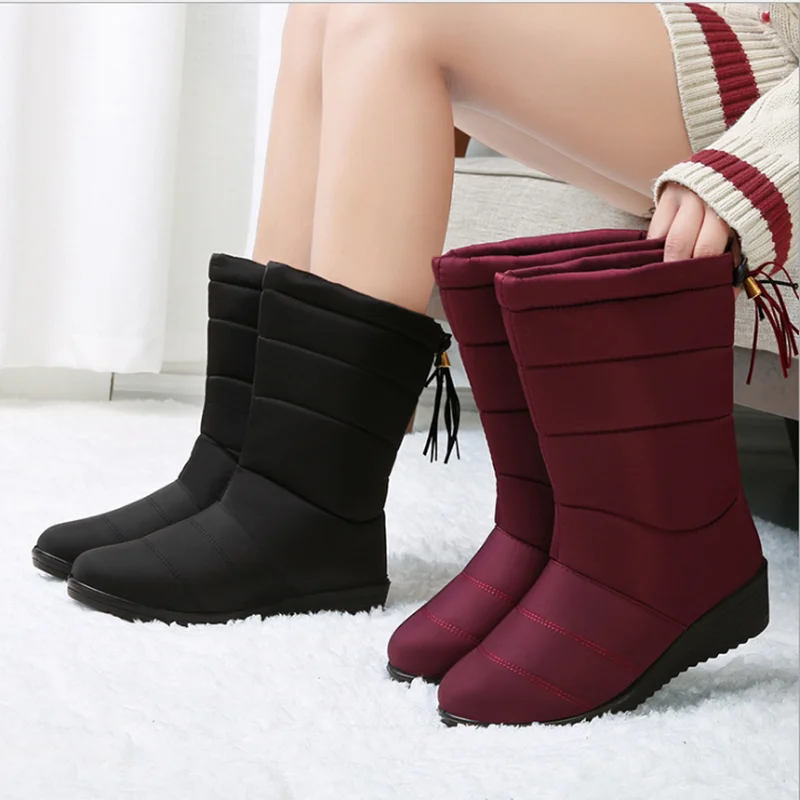 

QICIUS 2021 New Winter Waterproof Snow Boots Women's Plush Anti-Skid Middle Boots Women's Warm Mother Cotton Shoes