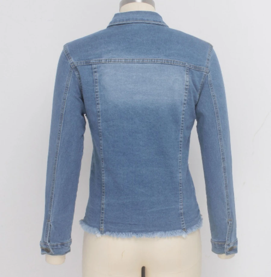 

blue denim women tops 2020 autumn pockets casual streetwear jackets outwear long sleeve slim outfits overcoats