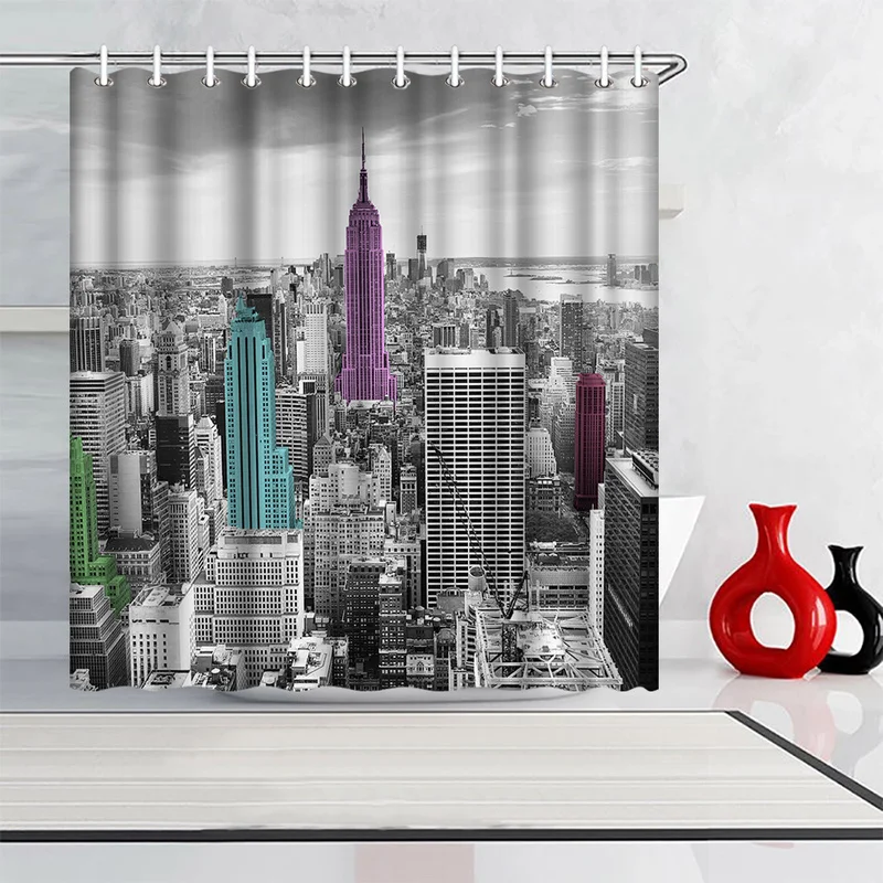 

New York City Skyline Shower Curtain Waterproof Bathing Sheer Bathroom Curtains for Home Decoration Bathroom Accessories