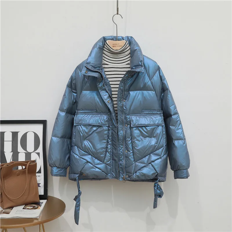 

over season bright face down jacket female brief paragraph 2020 new fashion hot style white duck down loose winter sale
