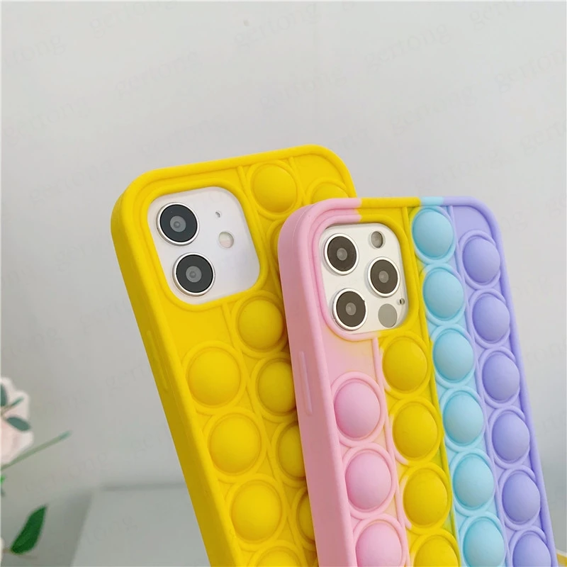 

12 Coque Relive Stress Fashion Toys Push Bubble Silicone Phone Case For iphone 6 6s 7 8 Plus X XR XSMax 11 12 Pro Max Soft Cover