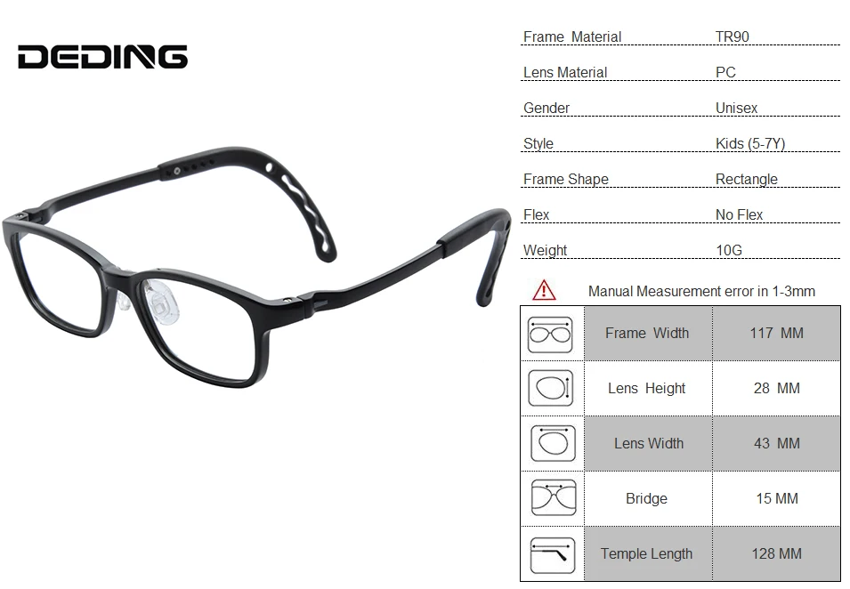 

Children Eyeglasses Frame 43MM Ultra-light TR90 Glasses Frame w/ Silicon Nose pads ,Memory Temple For Boys Girls