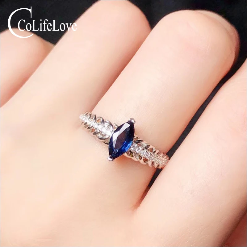 Женское кольцо с натуральным сапфиром серебряное Ювелирное Украшение 4 х8 мм
