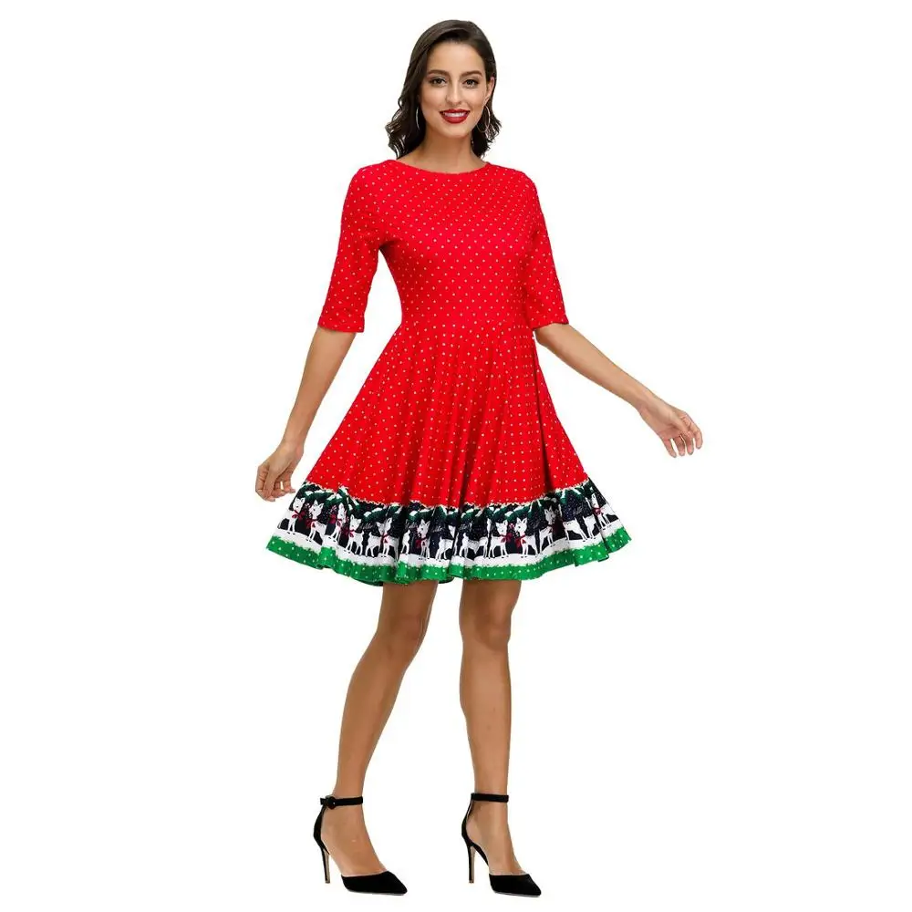Miduo/рождественское платье для женщин с коротким рукавом и круглым вырезом Зимние