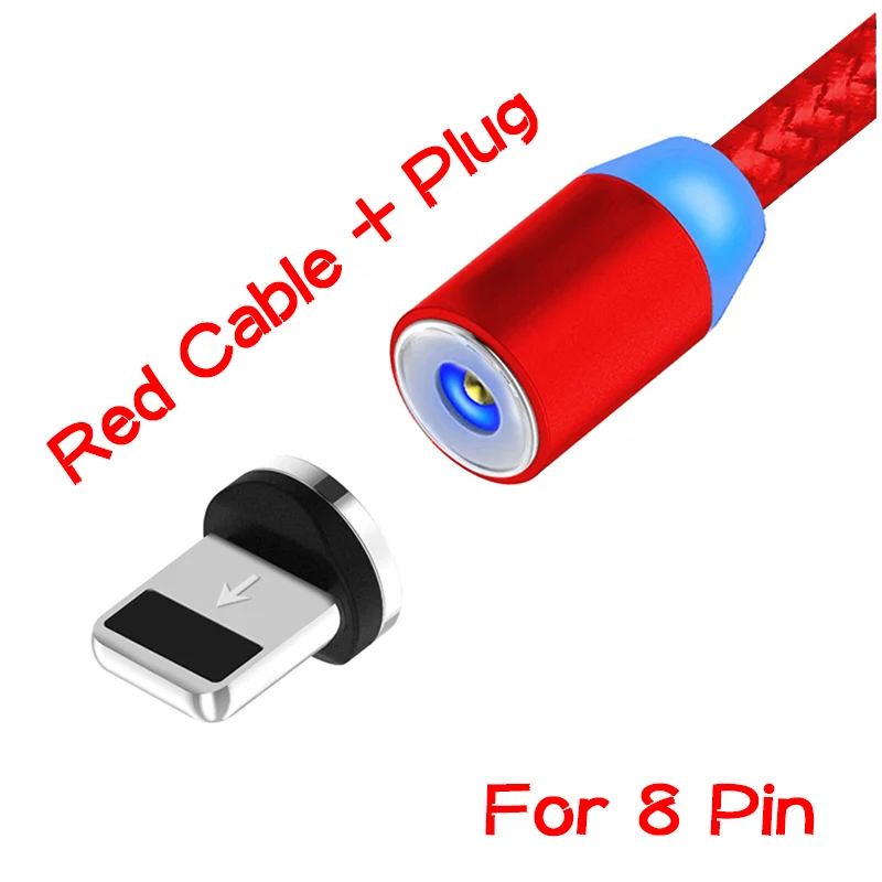 Магнитный usb-кабель для быстрой зарядки, магнитный кабель типа C для зарядки и передачи данных, шнур для мобильного телефона, 1 м, 2 м, кабель Microusb type-C для iPhone - Цвет: Red 8 Pin