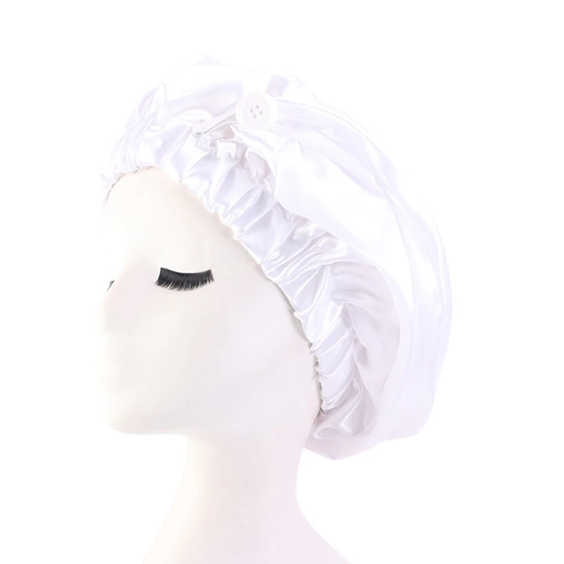 

New Styling Buckle Satin Hair Cap For Sleeping Night Bonnet Female Hairdressing Hat Shower Adjustable Turban Woman