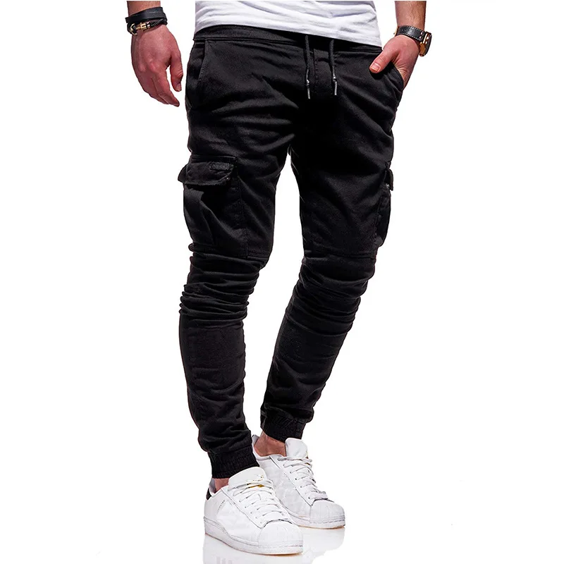Black CYSINCOS, стиль, модные, популярные, одноцветные, с карманами, Мужские штаны для бега, городские, хип-хоп, шаровары, повседневные, облегающие, эластичные - Цвет: Black