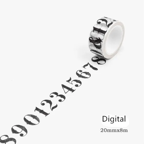 Digital 20mm Ретро набор декоративного скотча Васи, винтажное украшение, скрапбукинг, маскировка, умывальник, декоративные, для мытья, пули, журнал, wasi decorada, наклейки - Цвет: Digital 20mm
