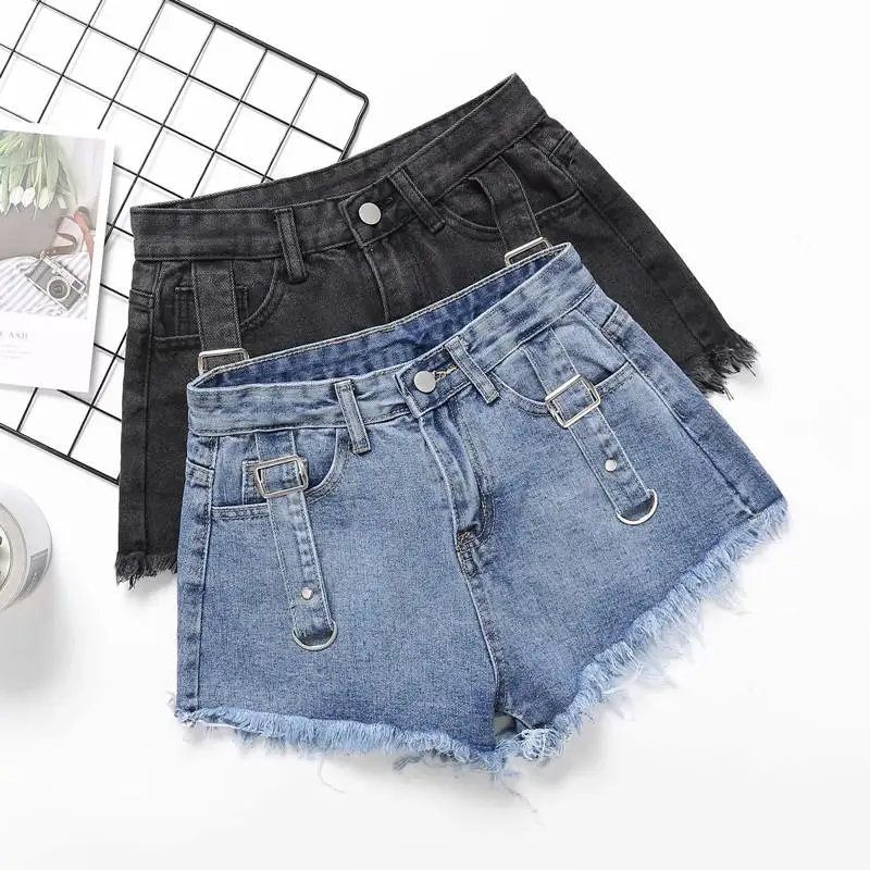 

Летние и осенние новые женские шорты с дырками двухцветные модные Универсальные джинсовые шорты с необработанными краями горячие брюки