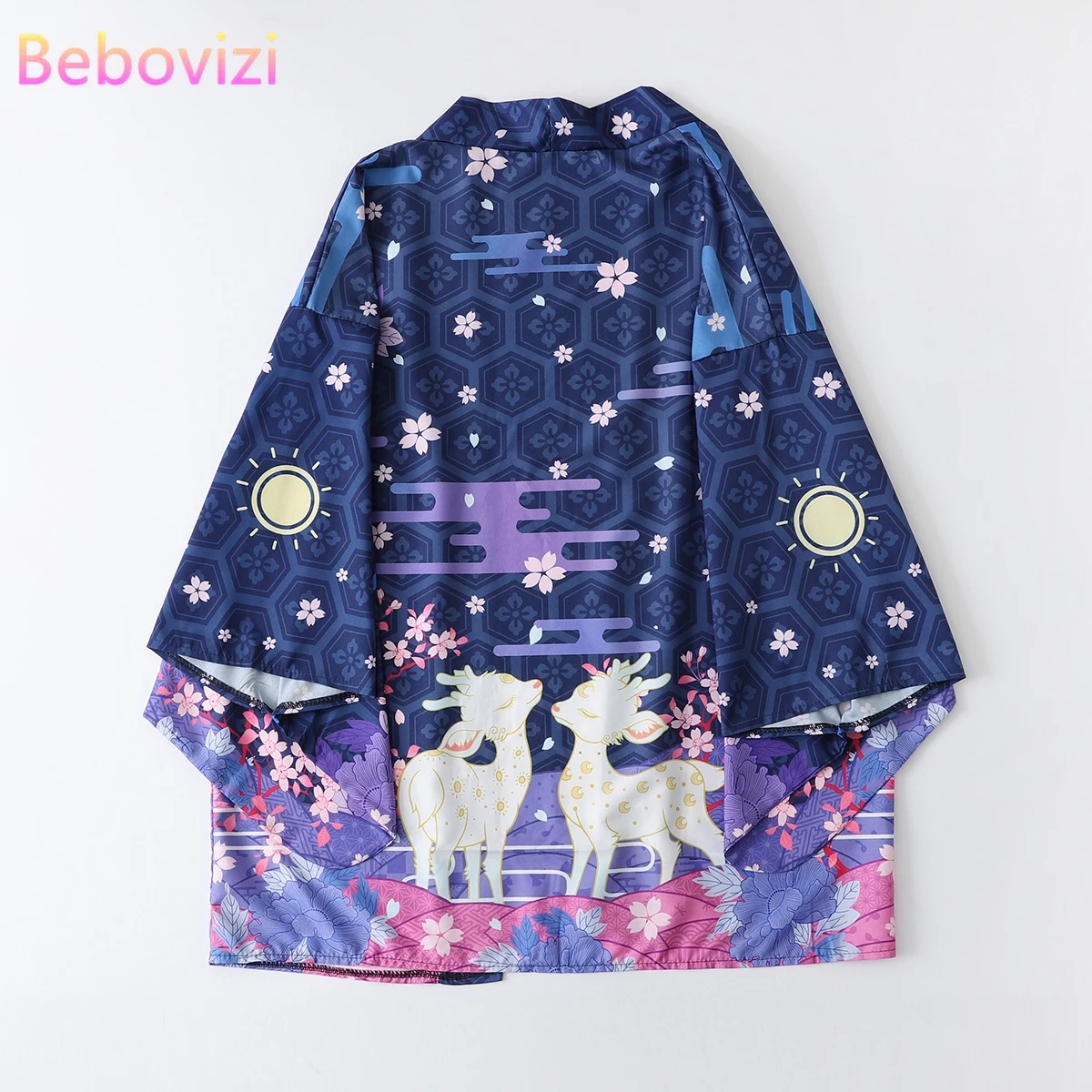 

2021 New Summer Loose Pink Blue Elk Print Japanese Streetwear Cardigan Women Men Harajuku Haori Kimono Cosplay Blouse Top Yukata