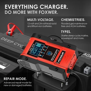 truck battery charger heavy duty foxsur 12v 6a 24v 3a car smart battery charger fast charge agm lifepo4 lead acid battery free global shipping