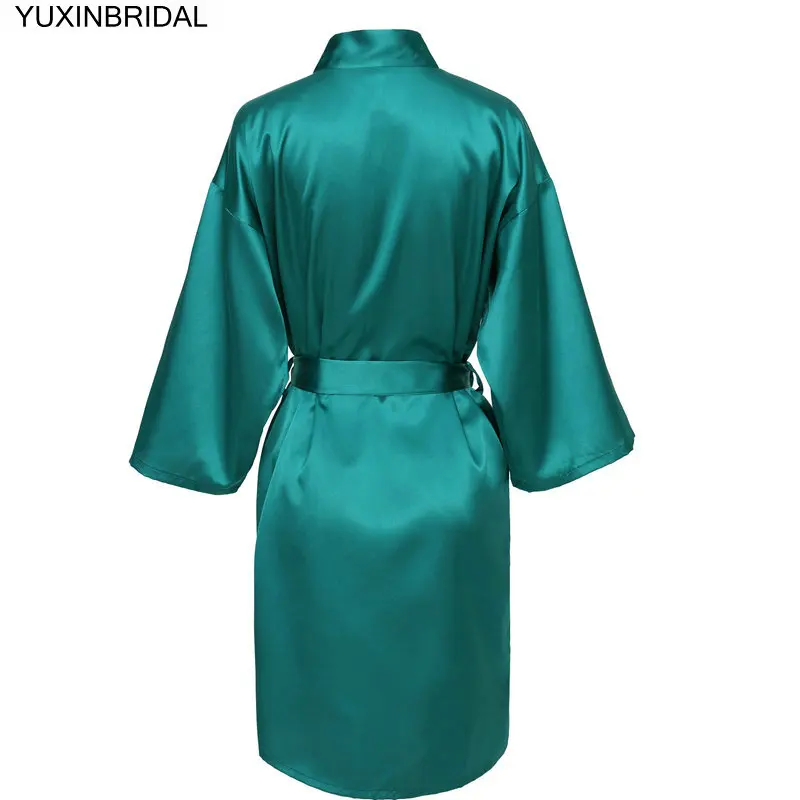 Green YUXNBRIDAL Атласный халат для невесты, Свадебный банный халат, одежда для невесты, Свадебный Однотонный женский халат до колена - Цвет: Green