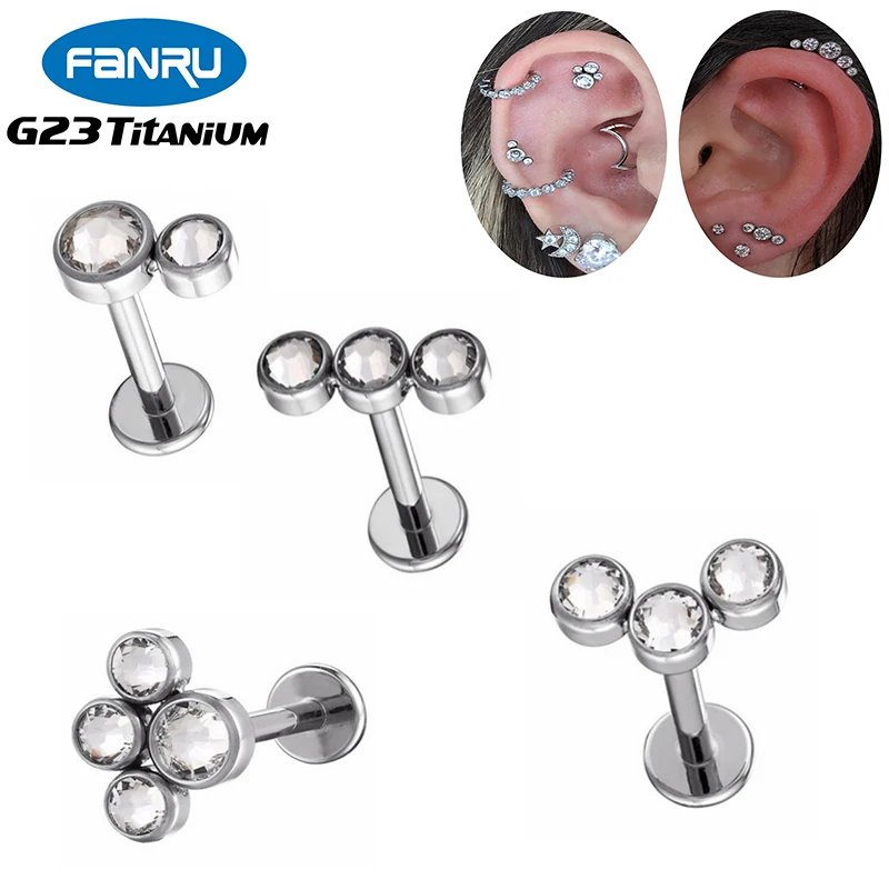 

G23 Titanium Piercing Labret Stud Earrings Hoop Zircon Lip Internally Threaded Helix Tragus Cartilage Body Perforated Jewelry
