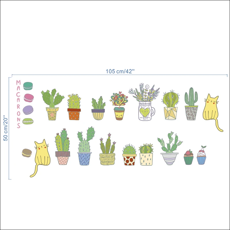 

Cactus Cats Macarons Wall Stickers For Living Room Dinner Room Decoration PVC DIY Home Kitchen Room Decor Mural Art Plants Decal