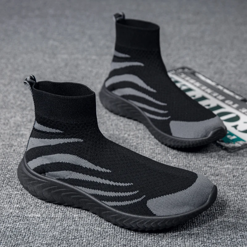 

KATESEN Men's High Top Sock Boots 2021 New Fashion Casual Outdoor Non-slip Motorcycle Boots Comfortable Soft Flat Boots Big Size