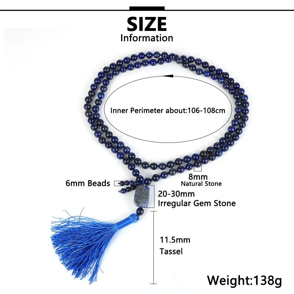 Кулон из натурального камня лазурит 8 мм 108 мужское ожерелье с бусинами