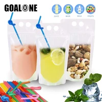 goalone 50pcs clear drink pouches resealable zipper heavy duty drink bag hand held stand up bpa free smoothie pouches with straw
