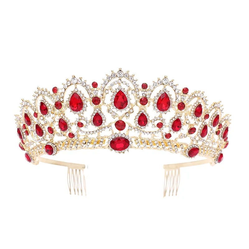 

2021 New Tiara Wedding Crown Wedding Hair Accessories Red Crystal Rhinestone Tiaras and Crowns For Bridal Wedding Hair Jewelry