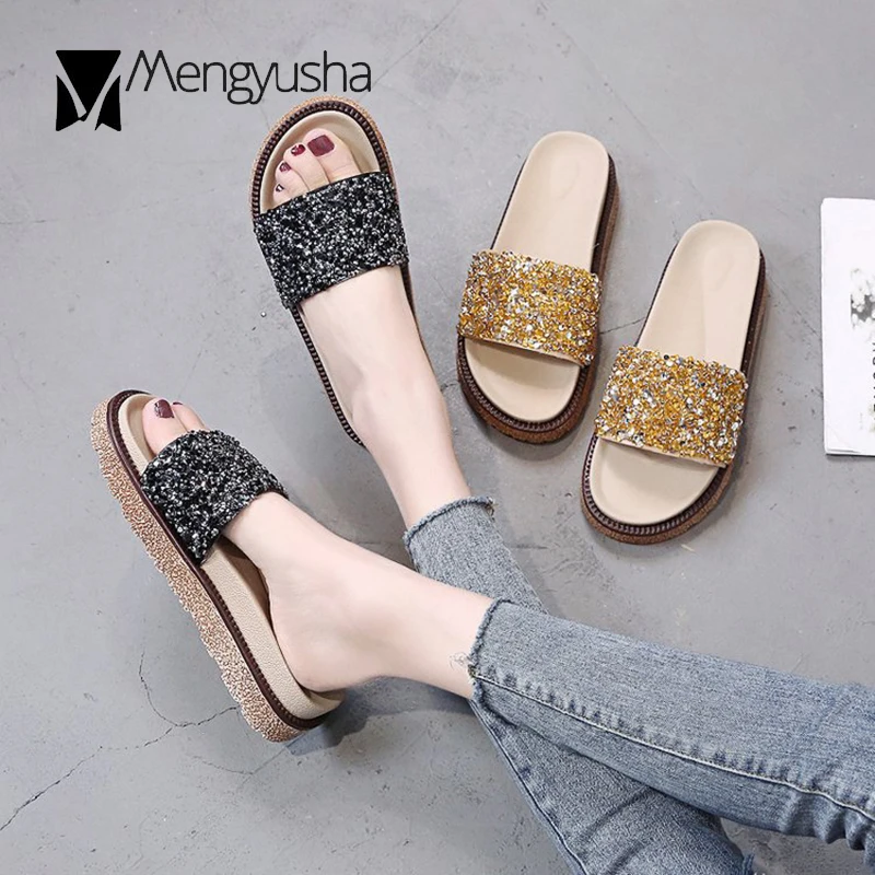 Сандалии женские с открытым носком босоножки на мягкой подошве блестками и