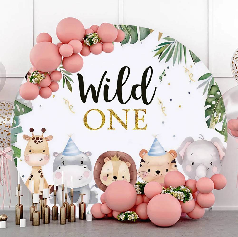 

Circle Backdrops For Photography Wild One 1st Birthday Party Jungle Safari Animals Photocall Round Backgrounds For Photo Studio