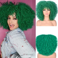 short hair afro kinky curly wigs with bangs for black women synthetic glueless blond green red cosplay wigs high temperature 14%e2%80%9c