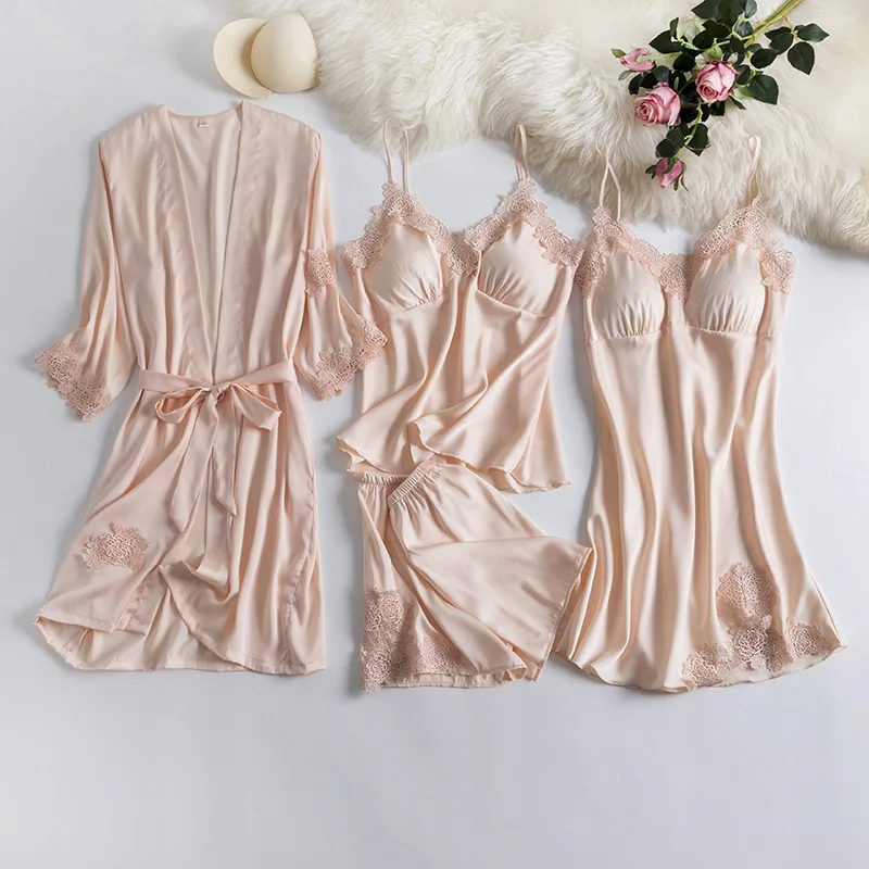 Бордовый пижамный комплект кимоно из вискозы женский сексуальный кружевной