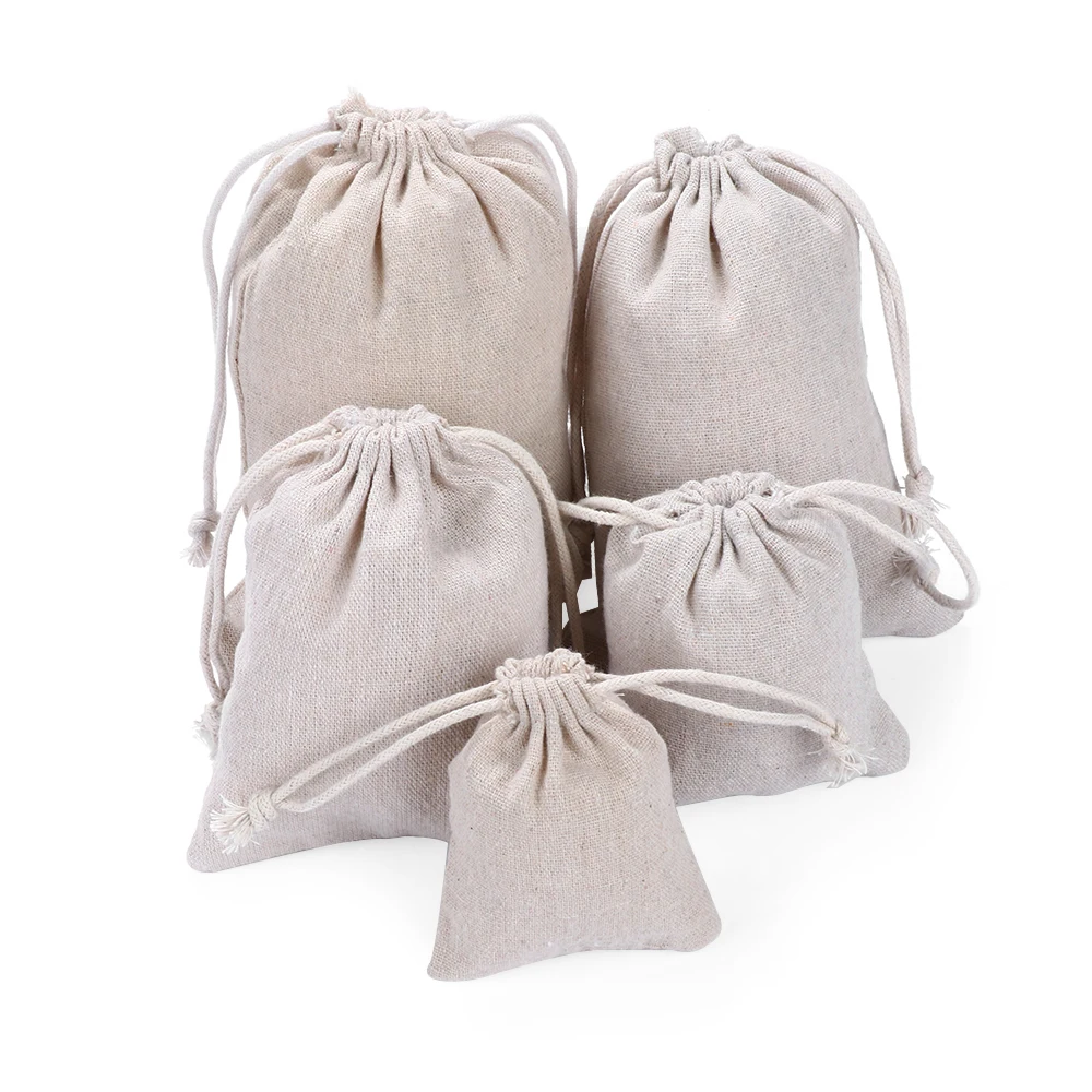 

1PC Cotton Plain Jute Gift Bags Linen Drawstring Pouch Food Storage Sack Candy Organizer Wedding Favor Home Decor Supplies