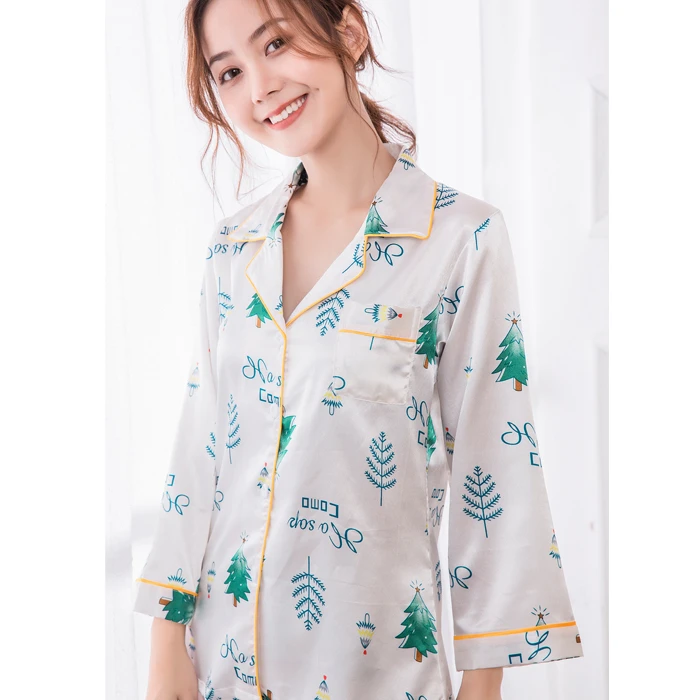 JRMISSLI женские пижамные комплекты с принтом атласные пижамы фламинго Элегантная