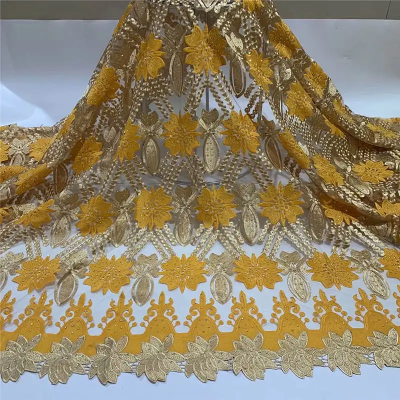 Мода Высокое качество 5 ярдов Африканский Гипюр кружево вышивка тюль кружева ткань для свадебное платье! ZQF72711